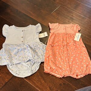 Carter's Blue and Coral Baby Romper Duo